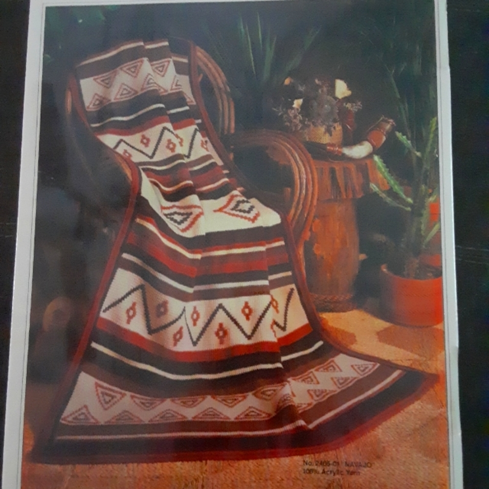 NAVAJO WonderArt Full Size Afghan Crochet Kit Vintage